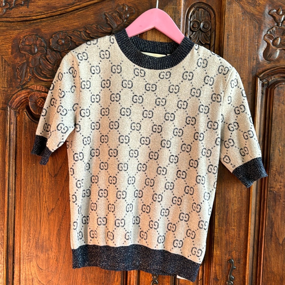 Gucci Love Parade Metallic Jacquard-Knit Cotton Blend Sweater Size Small